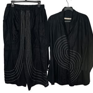 Cynthia Ashby Blouse and Pant Matching Set Womens L Black Linen USA Lagenlook